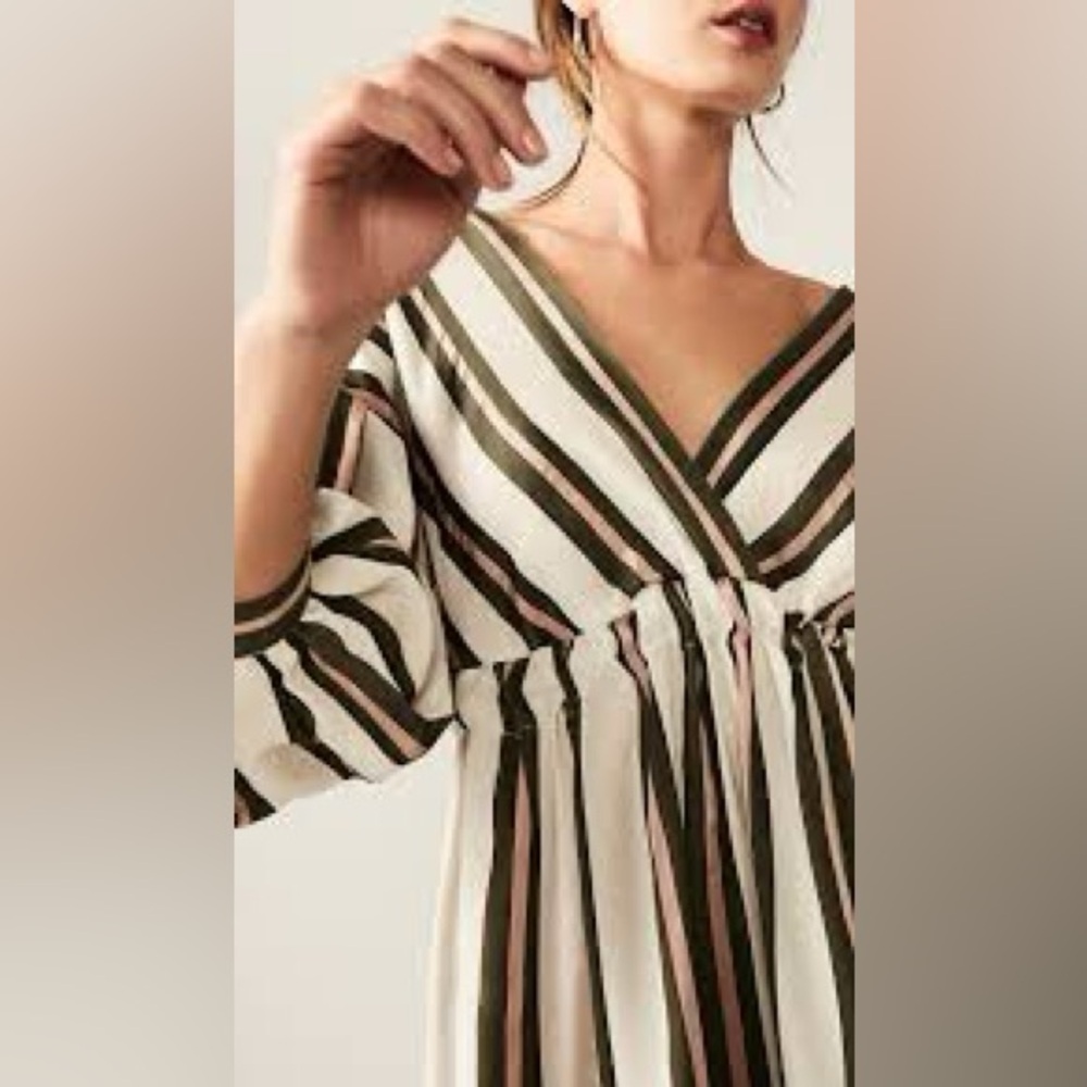Scanlan Theodore Cream and Olive‎ Striped Dress